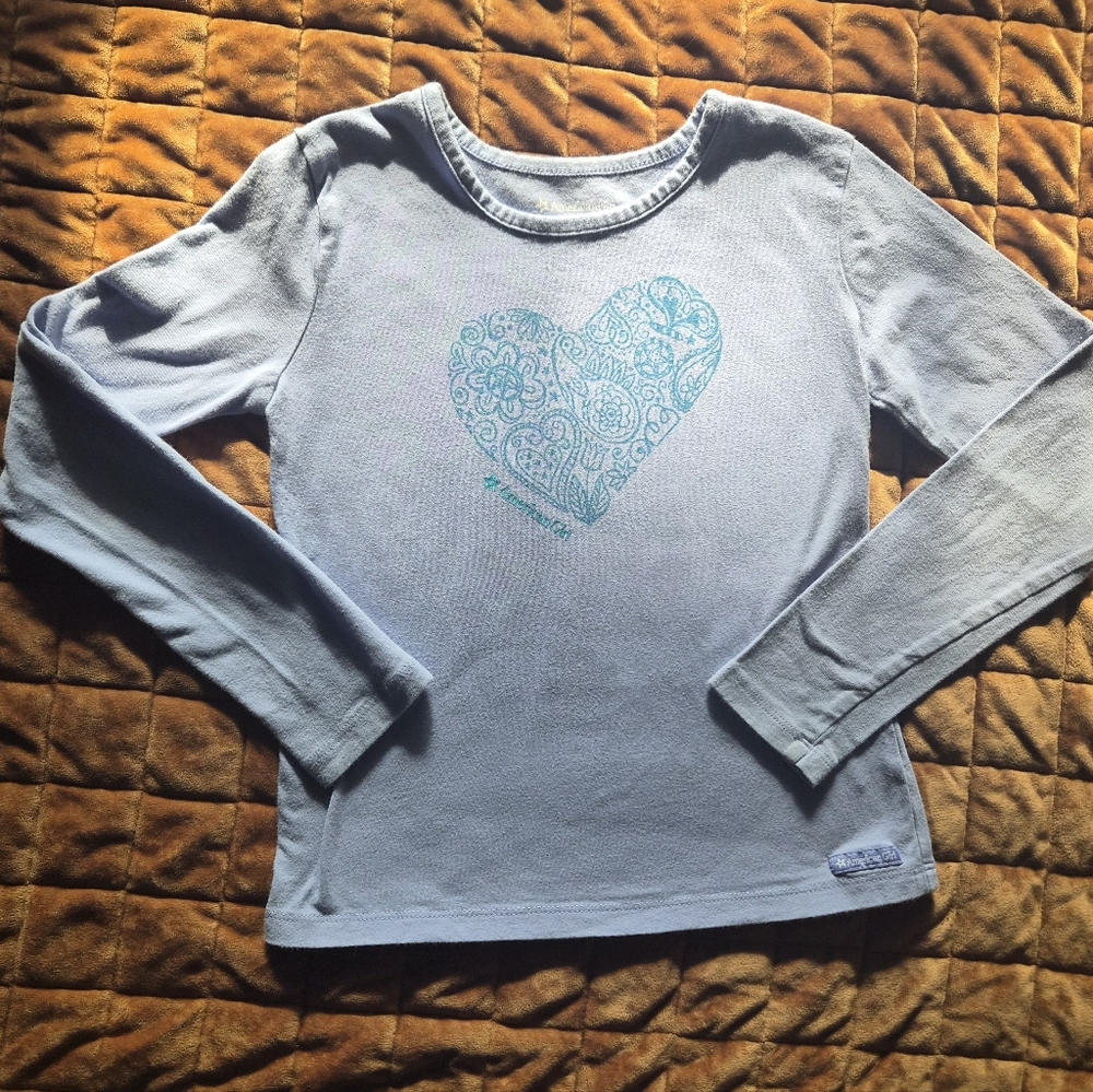 🧸American Girl Girls Long Sleeve Paisley Heart Shirt Blue Size 7/8